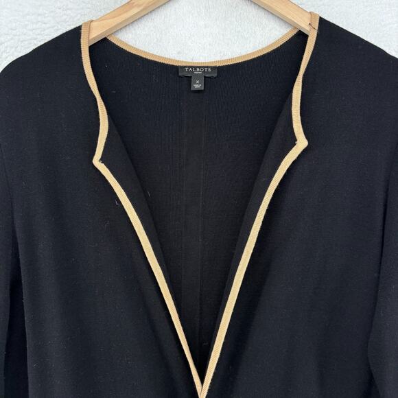 TALBOTS Sweater X Cardigan Duster Open Front Two Tone Viscose Blend Black - Picture 3 of 12